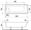 Jika 120 cm Riga H2340200000001 Acél kád, beépíthető verzió, 120x70 cm, 140l, 1,8 mm anyagvastagsággal