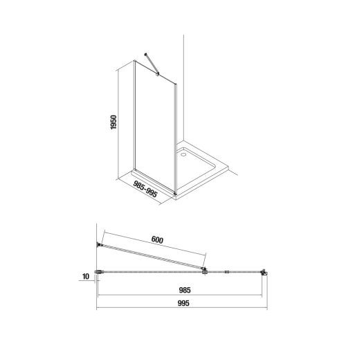 Jika 100 cm Pure H2974230026681 Üvegfal, 1000 mm, kiegészíthető üvegajtóval