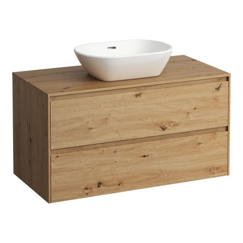 Laufen Lani alsószekrény pulttal H4043211122671, mosdótálakhoz, 2 fiókos, 100 cm, vad tölgy