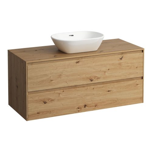 Laufen Lani alsószekrény pulttal H4043311122671, mosdótálakhoz, 2 fiókos, 120 cm, vad tölgy