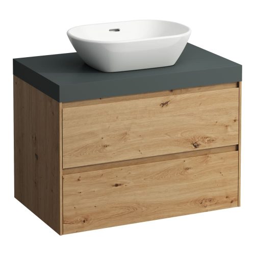 Laufen Lani alsószekrény pulttal H4065511122671, mosdótálakhoz, 2 fiókos, 80 cm, vad tölgy