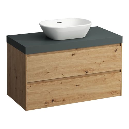 Laufen Lani alsószekrény pulttal H4065611122671, mosdótálakhoz, 2 fiókos, 100 cm, vad tölgy
