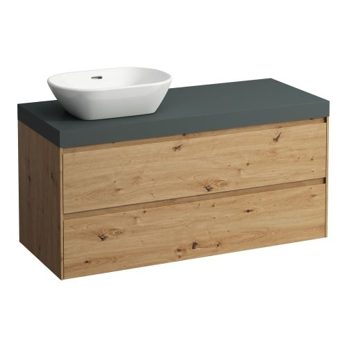 Laufen Lani alsószekrény pulttal H4065711122671, mosdótálakhoz, 2 fiókos, 120 cm, vad tölgy