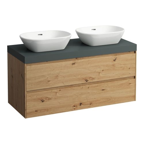 Laufen Lani alsószekrény pulttal H4065741122671, 2 db mosdótálhoz, 2 fiókos, 120 cm, vad tölgy