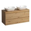 Laufen Lani alsószekrény pulttal H4065741122671, 2 db mosdótálhoz, 2 fiókos, 120 cm, vad tölgy