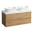 Laufen Lani alsószekrény pulttal H4065741122671, 2 db mosdótálhoz, 2 fiókos, 120 cm, vad tölgy
