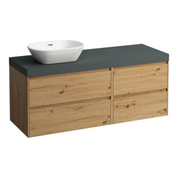   Laufen Lani alsószekrény pulttal H4065821122671, mosdótálakhoz, 4 fiókos, 140 cm, vad tölgy