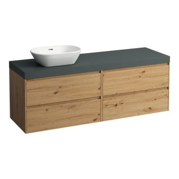   Laufen Lani alsószekrény pulttal H4065921122671, mosdótálakhoz, 4 fiókos, 160 cm, vad tölgy