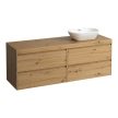 Laufen Lani alsószekrény pulttal H4065921122671, mosdótálakhoz, 4 fiókos, 160 cm, vad tölgy