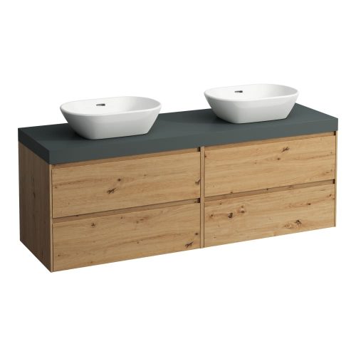 Laufen Lani alsószekrény pulttal H4065941122671, 2 db mosdótálhoz, 4 fiókos, 160 cm, vad tölgy