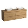 Laufen Lani alsószekrény pulttal H4065941122671, 2 db mosdótálhoz, 4 fiókos, 160 cm, vad tölgy
