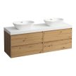 Laufen Lani alsószekrény pulttal H4065941122671, 2 db mosdótálhoz, 4 fiókos, 160 cm, vad tölgy